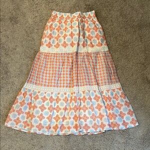 Sigrid Olsen Orange and Blue Maxi A-Line Tiered Skirt for Casual Wear